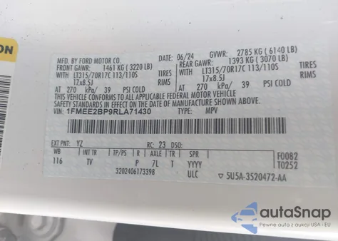 2024 Ford Bronco Wildtrak z USA, uszkodzony, nr VIN 1FMEE2BP9RLA71430